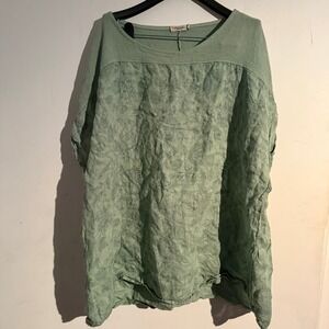 Lungo L'arno Linen Top Plus Size 3X Lagenlook Granola Minimalist Italy Green